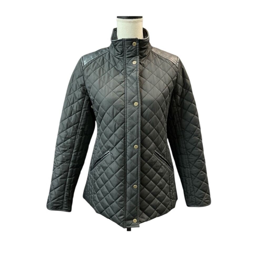Lauren Ralph Lauren  Quilted Jacket Black Faux Leather Trim Women's Size Small